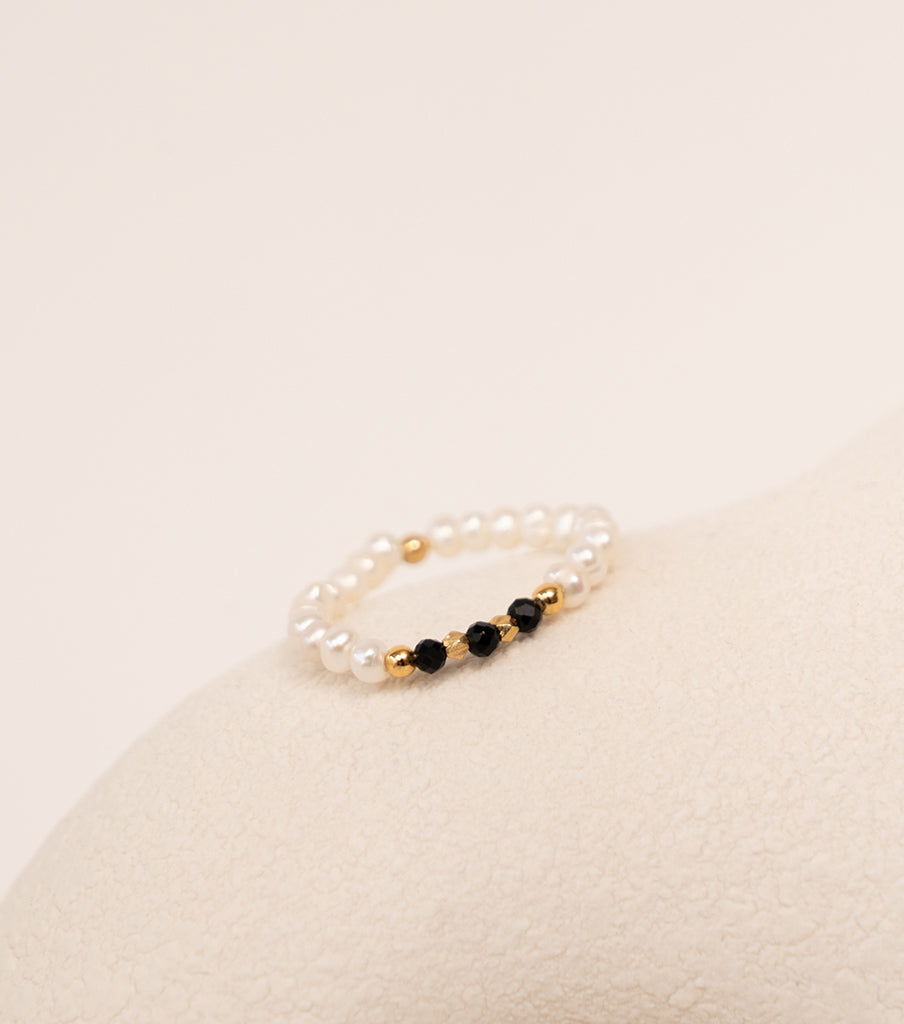 Ring beads - pearl x noir